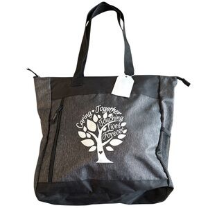 Tree of Life Caring Together Black & Charcoal Nylon Lap Top Tote Bag NWOT